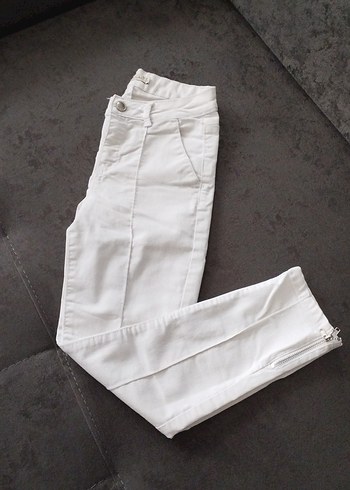 Kadın Beyaz Pamuklu Fermuarlı Beyaz kot Pantolon - Görsel 12