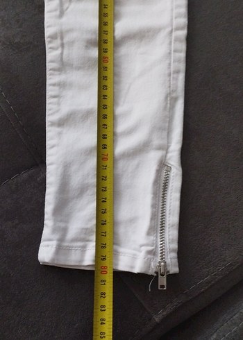 Kadın Beyaz Pamuklu Fermuarlı Beyaz kot Pantolon - Görsel 4