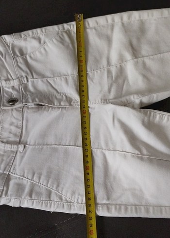 Kadın Beyaz Pamuklu Fermuarlı Beyaz kot Pantolon - Görsel 7