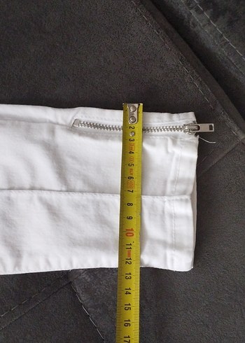 Kadın Beyaz Pamuklu Fermuarlı Beyaz kot Pantolon - Görsel 5