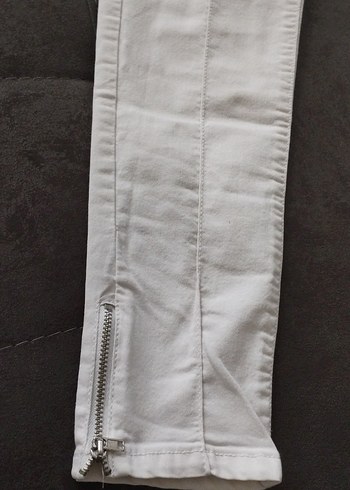 Kadın Beyaz Pamuklu Fermuarlı Beyaz kot Pantolon - Görsel 9