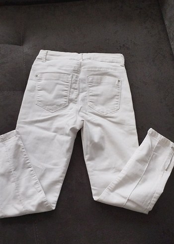 Kadın Beyaz Pamuklu Fermuarlı Beyaz kot Pantolon - Görsel 10