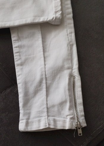 Kadın Beyaz Pamuklu Fermuarlı Beyaz kot Pantolon - Görsel 3