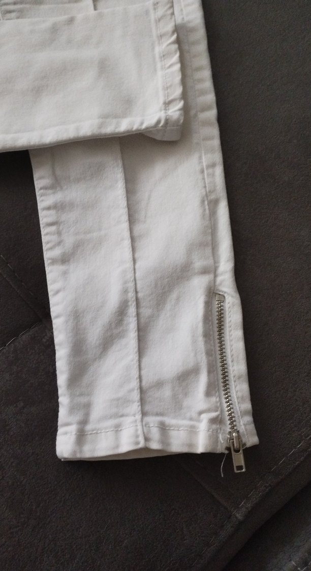 Kadın Beyaz Pamuklu Fermuarlı Beyaz kot Pantolon - Görsel 3