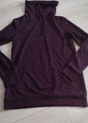 Bordo Yüksek Yakalı Kadın Sweatshirt - Görsel 7