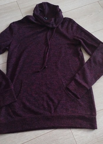 Bordo Yüksek Yakalı Kadın Sweatshirt - Görsel 5