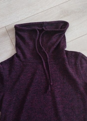 Bordo Yüksek Yakalı Kadın Sweatshirt - Görsel 6