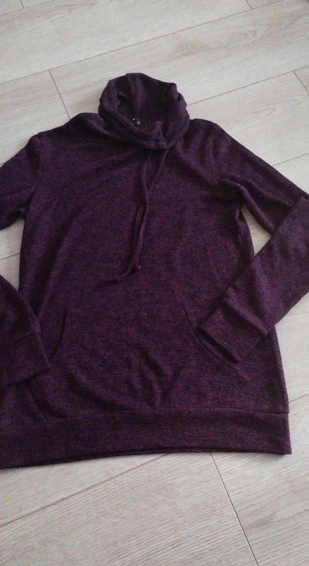 Bordo Yüksek Yakalı Kadın Sweatshirt - Görsel 5