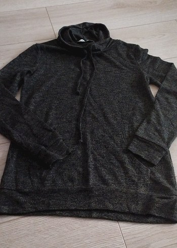 haki siyah karışık Kadın Yüksek Yakalı Triko Sweatshirt - Görsel 3