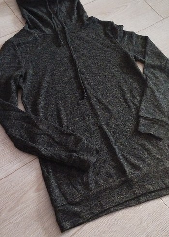 haki siyah karışık Kadın Yüksek Yakalı Triko Sweatshirt - Görsel 7