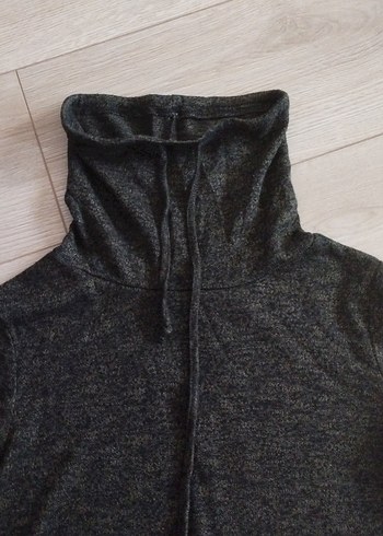 haki siyah karışık Kadın Yüksek Yakalı Triko Sweatshirt - Görsel 6