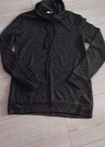 haki siyah karışık Kadın Yüksek Yakalı Triko Sweatshirt - Görsel 5