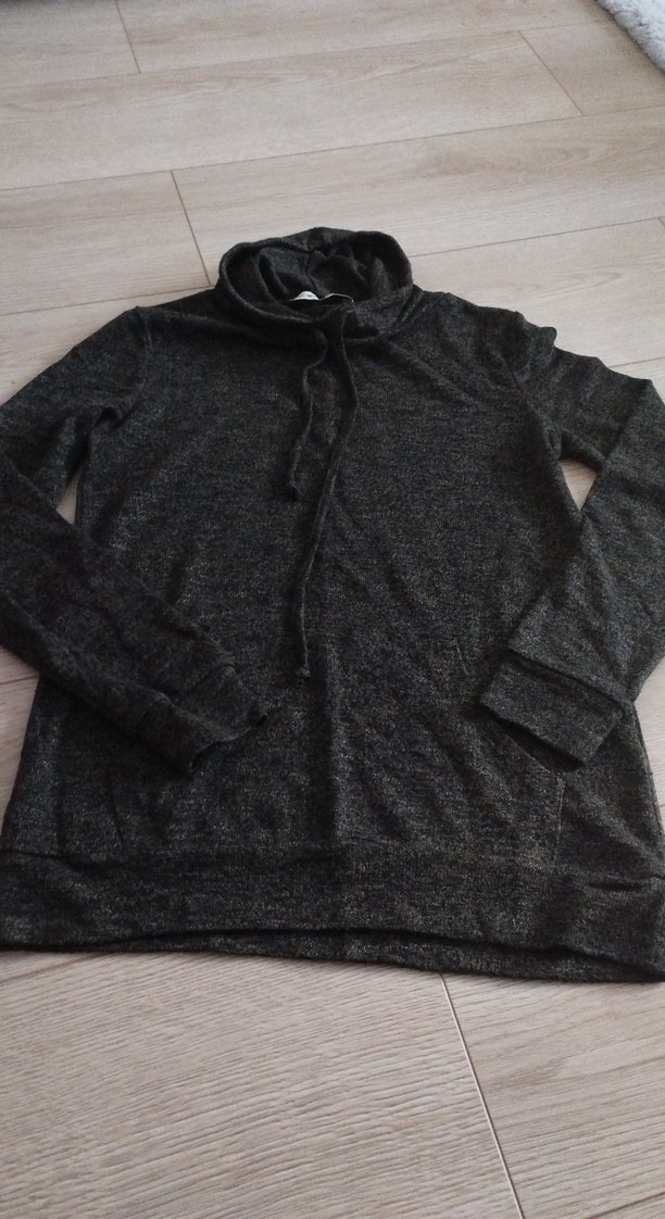 haki siyah karışık Kadın Yüksek Yakalı Triko Sweatshirt - Görsel 3