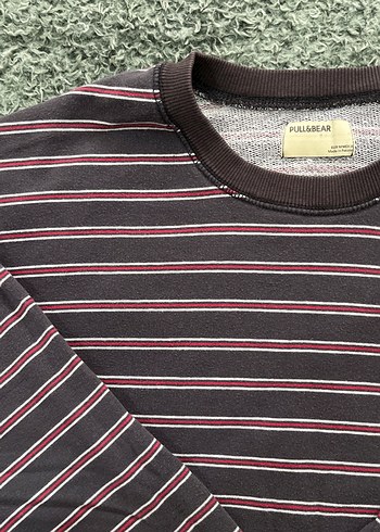 Bordo Çizgili Kadın Sweatshirt - Görsel 2