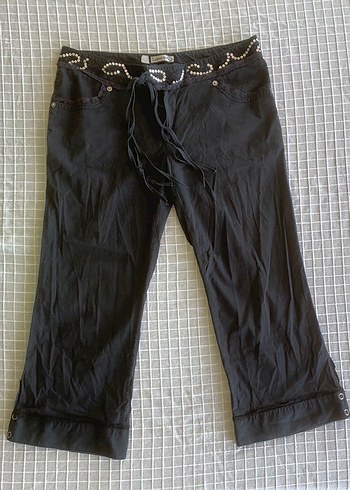 Y2k vintage bohem fairy gothic işlemeli siyah kapri