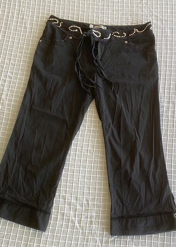 American Vintage Y2k vintage bohem fairy gothic işlemeli siyah kapri
