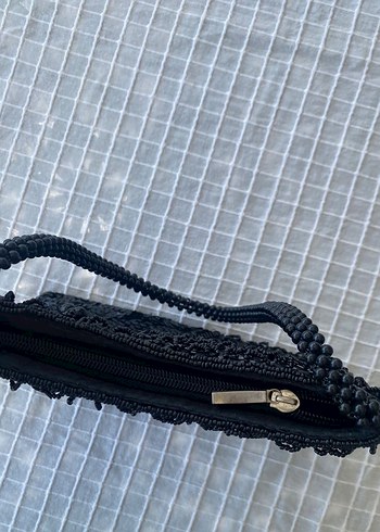 American Vintage Y2k vintage boncuklu parlak siyah kol çantası