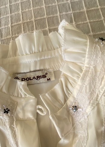 m Beden Y2k vintage coquette dantelli taşlı beyaz gömlek