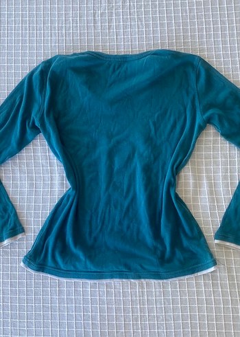 l Beden Y2k vintage mavi uzun kollu bluz body