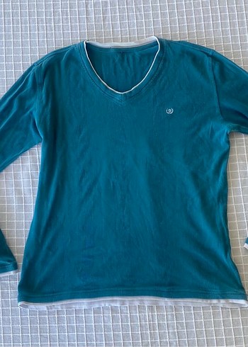 l Beden turkuaz Renk Y2k vintage mavi uzun kollu bluz body