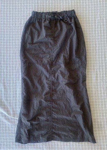 Bershka y2k vintage gri kargo beli lastikli uzun etek