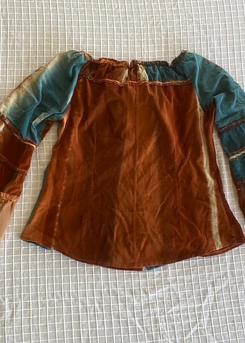 l Beden kahverengi Renk Uzun Kollu Kahverengi Batik Desenli Bohem Bluz