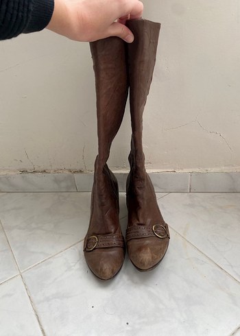 Y2k vintage western kovboy bohem kahverengi taba deri çizme - Görsel 3