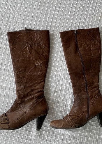 Y2k vintage western kovboy bohem kahverengi taba deri çizme - Görsel 2