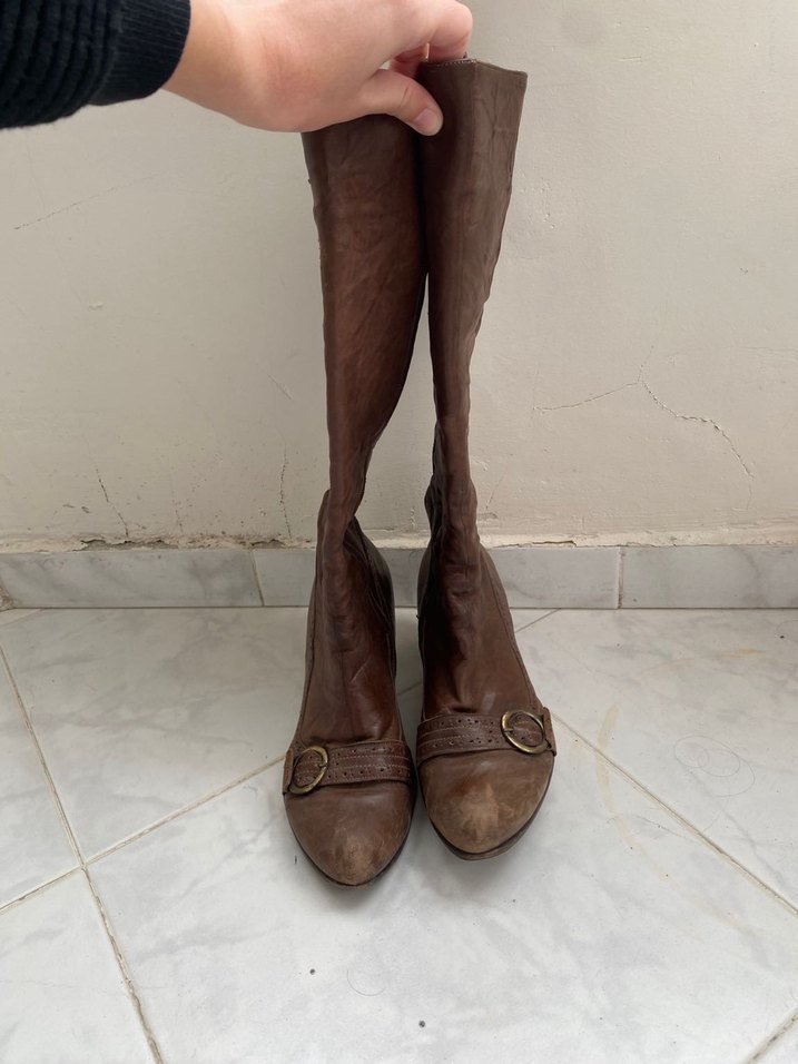 Y2k vintage western kovboy bohem kahverengi taba deri çizme - Görsel 3