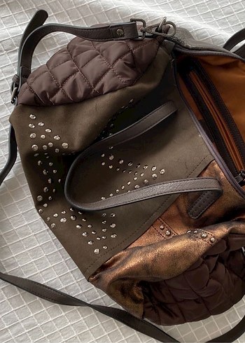 Y2k vintage bohem süet deri geniş çanta - Görsel 5