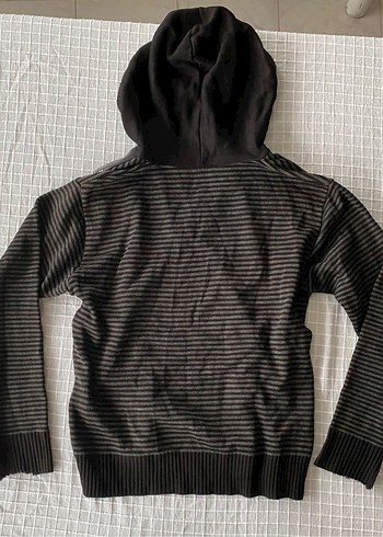 Y2k vintage downtown siyah çizgili kapüşonlu sweatshirt - Görsel 4