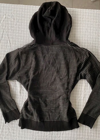 Y2k vintage downtown siyah çizgili kapüşonlu sweatshirt - Görsel 2