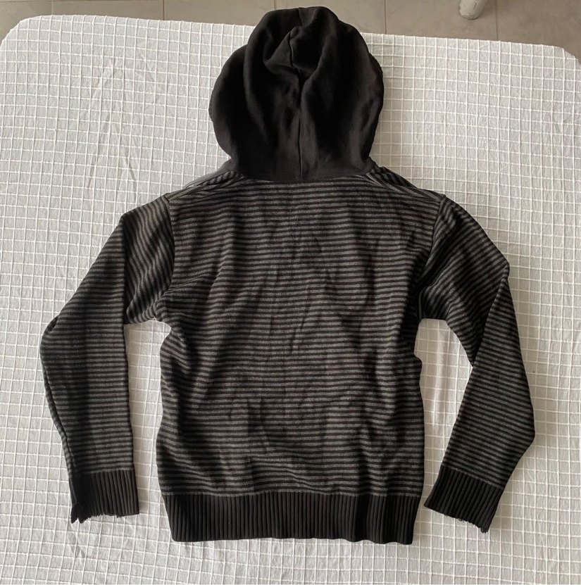 Y2k vintage downtown siyah çizgili kapüşonlu sweatshirt - Görsel 4