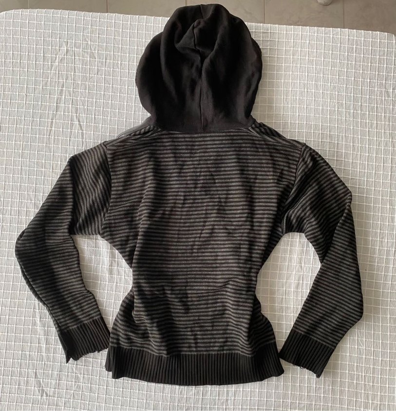 Y2k vintage downtown siyah çizgili kapüşonlu sweatshirt - Görsel 2