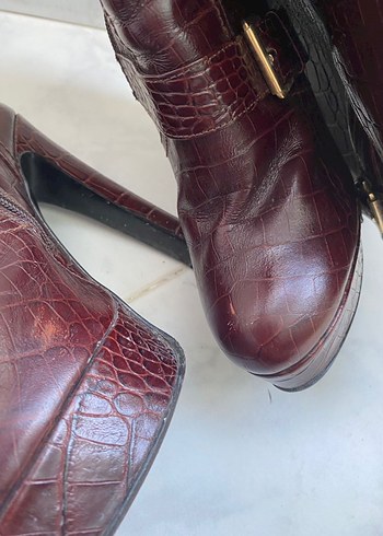 Elle y2k vintage bordo deri topuklu çizme - Görsel 7