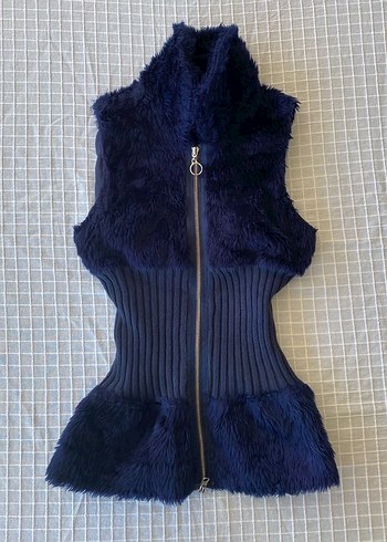 Y2k vintage fur lacivert peluş yelek - Görsel 5