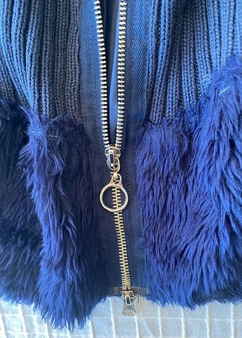 Y2k vintage fur lacivert peluş yelek - Görsel 4