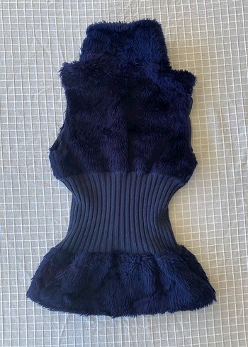 Y2k vintage fur lacivert peluş yelek - Görsel 2