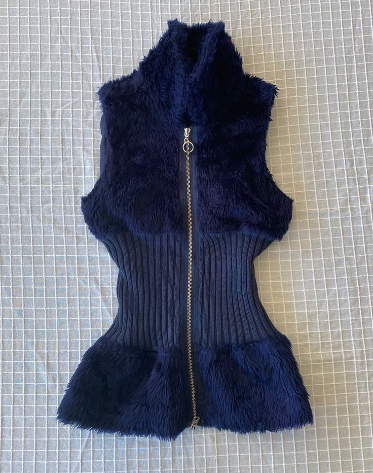 Y2k vintage fur lacivert peluş yelek - Görsel 5