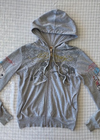 Ed hardy y2k vintage gri hırka zip ceket sweatshirt hoodie - Görsel 3