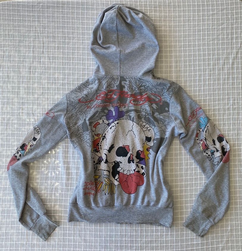 Ed hardy y2k vintage gri hırka zip ceket sweatshirt hoodie - Görsel 2
