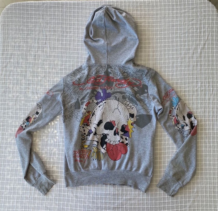 Ed hardy y2k vintage gri hırka zip ceket sweatshirt hoodie - Görsel 4