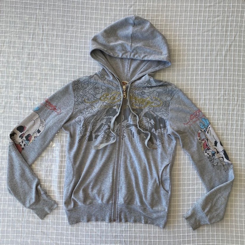 Ed hardy y2k vintage gri hırka zip ceket sweatshirt hoodie - Görsel 3