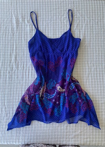 Y2k vintage coquette mavi elbise