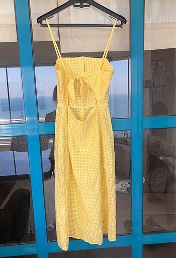 s Beden sarı Renk Stradivarius sarı pöti kareli elbise