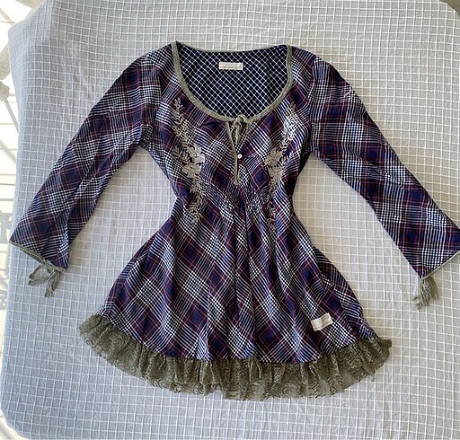 Y2k vintage coquette fairycore dantelli ekose bluz