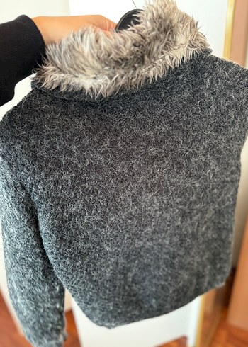 Gri Kadın Yün Kürklü Midi Ceket - Görsel 7