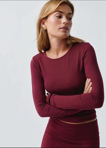 Bordo Kadın Uzun Kollu Basic Triko - Görsel 2