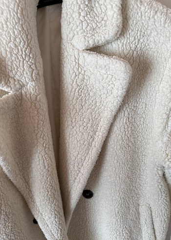 Beyaz Peluş Midi Kadın Kaban - Görsel 5