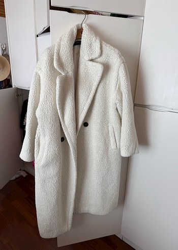 Beyaz Peluş Midi Kadın Kaban - Görsel 2